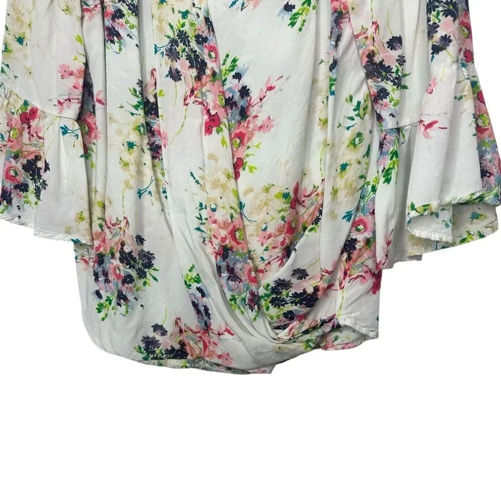 |EUC| KORI Floral Bell Sleeve Draped Blouse